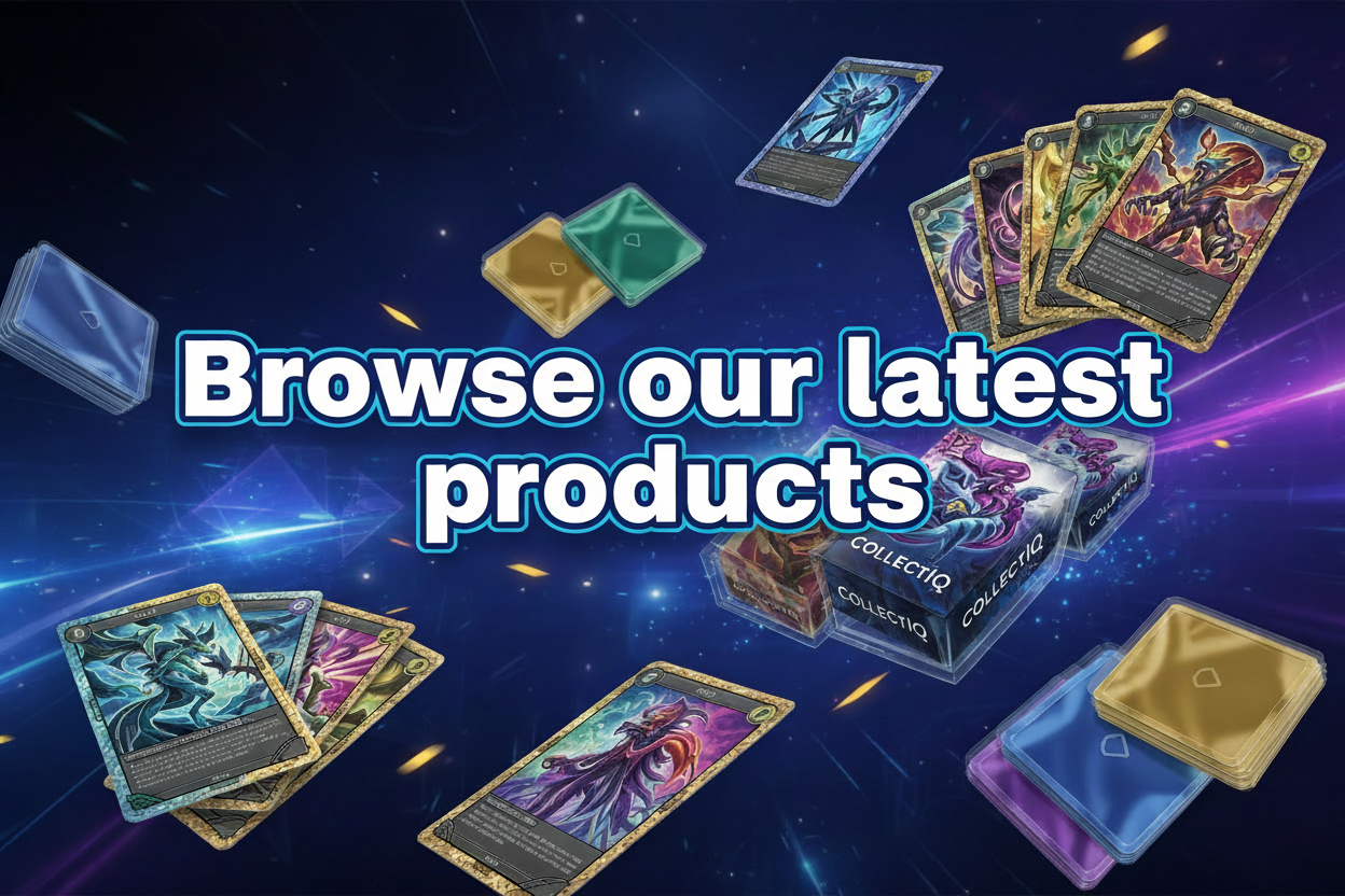 TCG shop, company name is CollectIQ, I want the image to say Browse our latest products